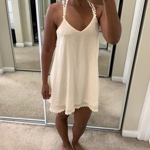 Lace crisscross strapped shift dress